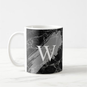 Caneca De Café Monograma Inicial de Mármore Preto