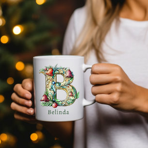 Caneca De Café Monograma Inicial de Natal Personalizado B