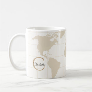 Caneca De Café Monograma Inicial do Mapa de Ouro Champagne de Lux