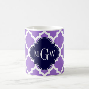Caneca De Café Monograma inicial do marinho 3 brancos Amethyst do