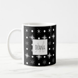 Caneca De Café Monograma Inicial do Nome de Flocos de Neve Fofo N