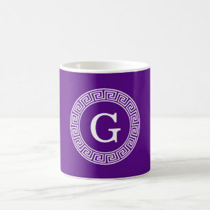 Caneca De Café Monograma Inicial do Quadro-Chave Grego - Purple W