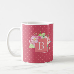Caneca De Café Monograma Inicial Floral Aquarela Feminina Rosa