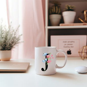 Caneca De Café Monograma Inicial Floral J Mug