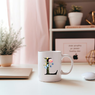 Caneca De Café Monograma inicial floral L Mug