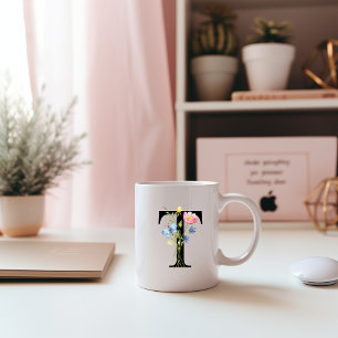 Caneca De Café Monograma Inicial Floral T Mug