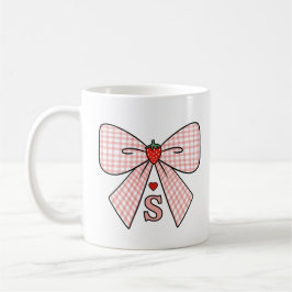 Caneca De Café Monograma Inicial Fofo Retro Coquette Morango
