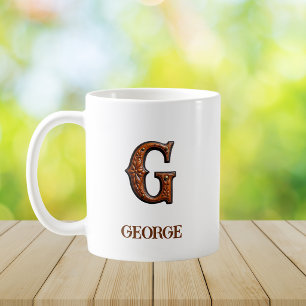 Caneca De Café Monograma Inicial G em Couro Ocidental Trabalhado