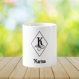 Caneca De Café Monograma Inicial Geométrico Elegante K