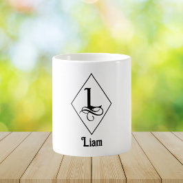 Caneca De Café Monograma Inicial Geométrico Elegante L