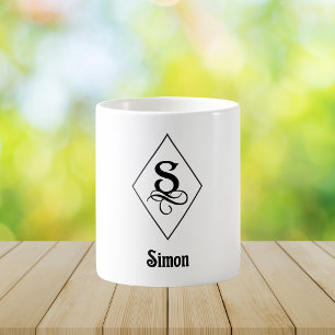 Caneca De Café Monograma Inicial Geométrico Elegante S