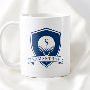 Caneca De Café Monograma Inicial Moderno Azul e Branco Minimalist