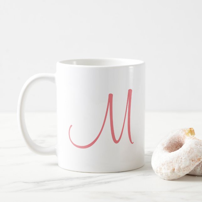 Caneca De Café Monograma Inicial Moderno Elegante Branco Charisma (Com Donut)