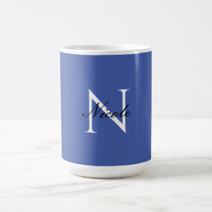 Caneca De Café Monograma Inicial Nome Próprio Manuscrito Azul