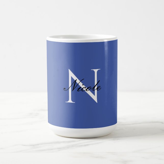 Caneca De Café Monograma Inicial Nome Próprio Manuscrito Azul (Centro)