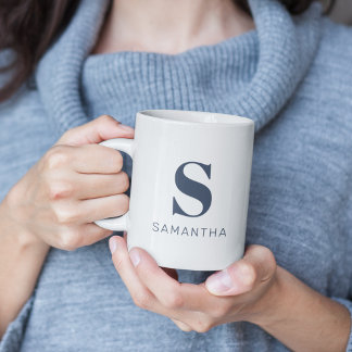 Caneca De Café Monograma Inicial Simples Moderno Minimalista Azul