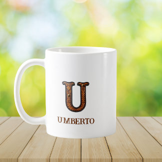 Caneca De Café Monograma Inicial U em Couro Ocidental Trabalhado