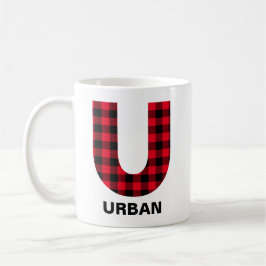Caneca De Café Monograma Inicial U Negrito Xadrez Búfalo Vermelho