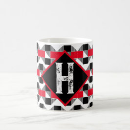 Caneca De Café Monograma inicial único vermelho e preto