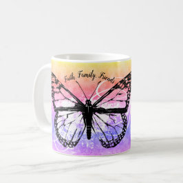 Caneca De Café Monograma inspirado do arco-íris da borboleta de