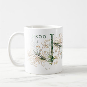 Caneca De Café Monograma "J" Botânico de Eucalipto em Ouro Person