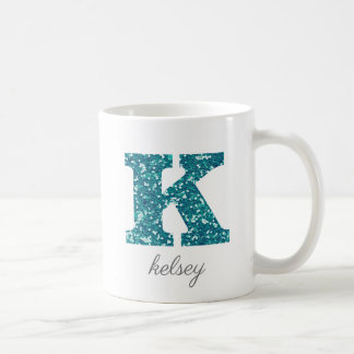 Caneca De Café Monograma K Blue Glittery Mug