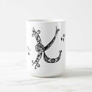 Caneca De Café Monograma K Mug com notas de música II
