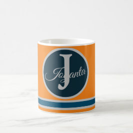 Caneca De Café Monograma laranja cinza azul personalizado Elegant