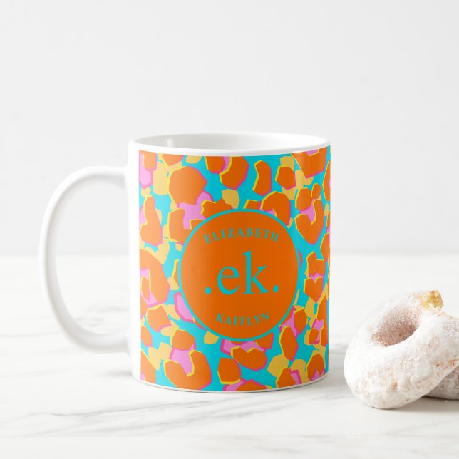 Caneca De Café Monograma - Laranja e Leopardo Azul (Com Donut)