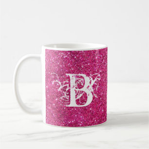 Caneca De Café Monograma legal Glitter Branco Funky com brilho Co