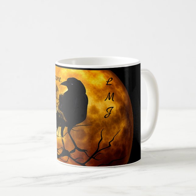 Caneca De Café Monograma Legal "Nevermore" Raven Halloween (Frente Esquerda)