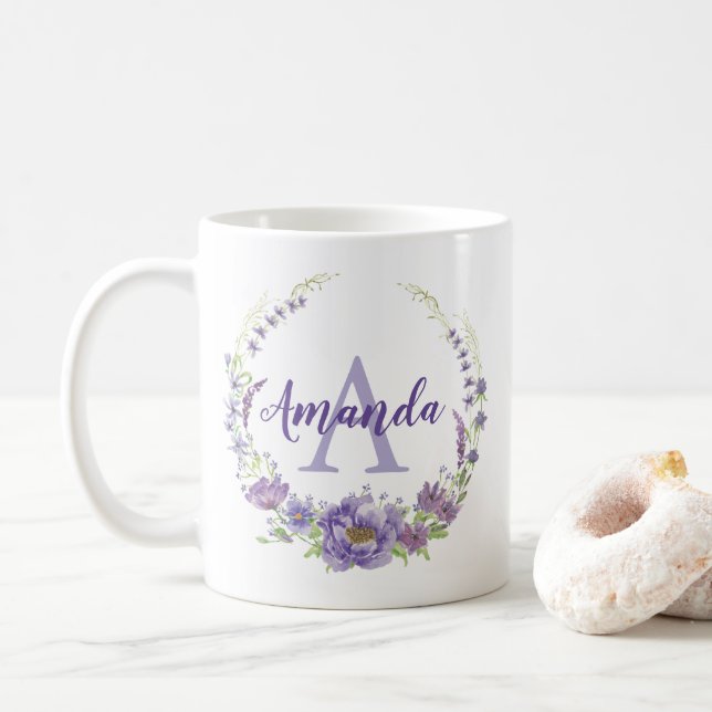 Caneca De Café Monograma - letra A, personalizada (Com Donut)