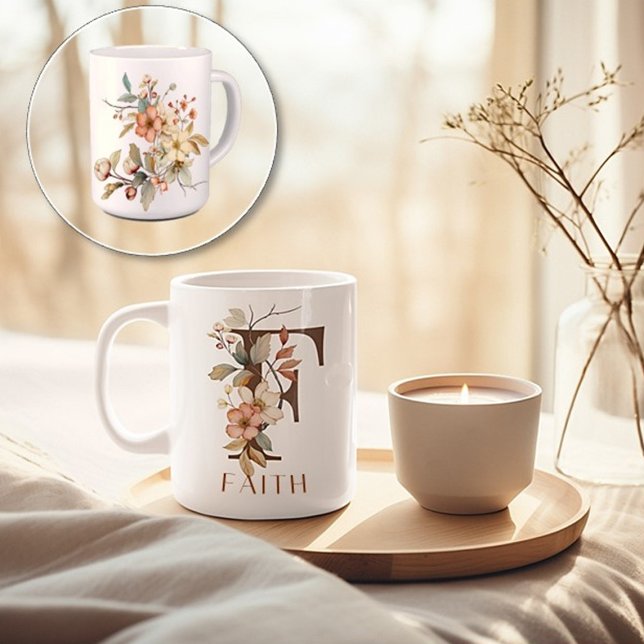 Caneca De Café Monograma - Letra F Rustic Floral (Criador carregado)