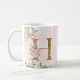 Caneca De Café Monograma - Letra H Watercolor Floral Coffee Mug