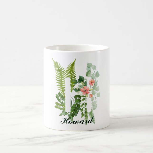 Caneca De Café Monograma - Letra Inicial H | Nome Personalizado M (Centro)