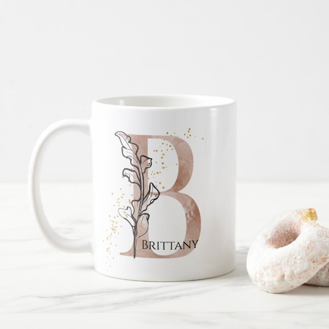 Caneca De Café Monograma - Letra Moderna Inicial B Boho Personali (Com Donut)