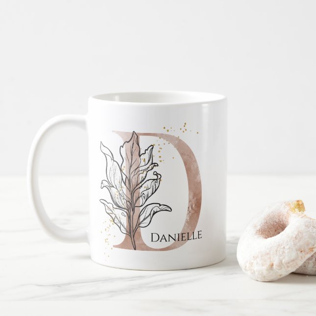 Caneca De Café Monograma - Letra Moderna Inicial D Boho Personali (Com Donut)