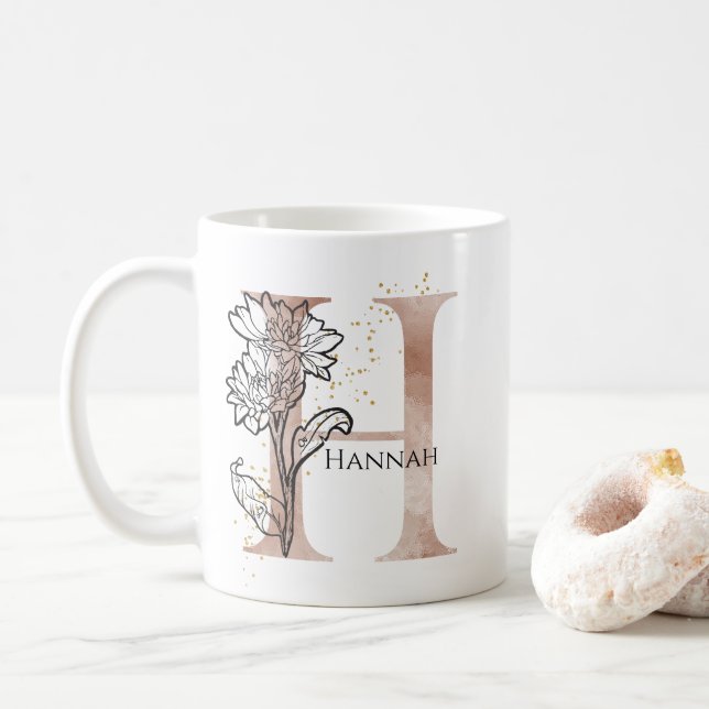 Caneca De Café Monograma - Letra Moderna Inicial H Boho Personali (Com Donut)