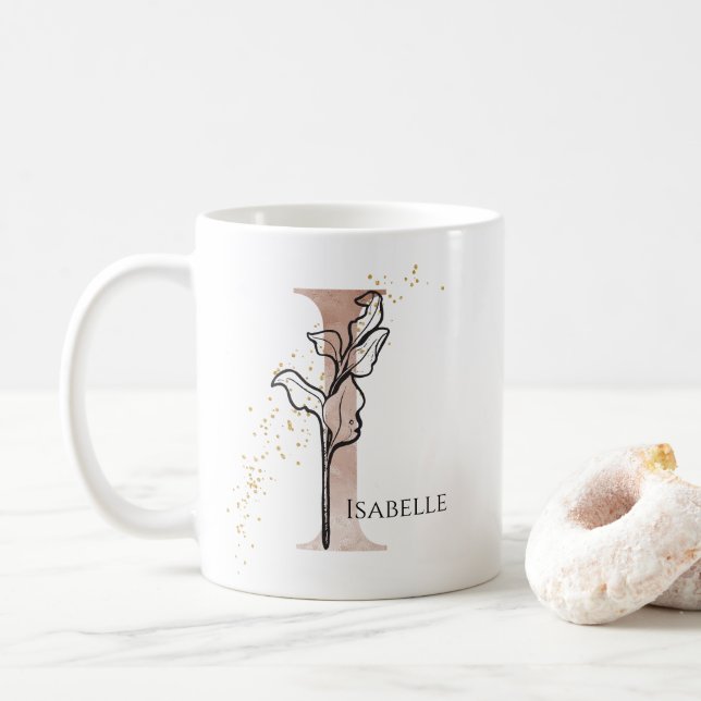 Caneca De Café Monograma - Letra Moderna Inicial I Boho Personali (Com Donut)