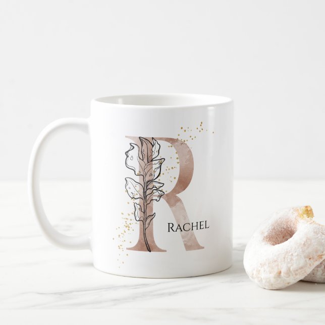 Caneca De Café Monograma - Letra Moderna Inicial R Boho Personali (Com Donut)