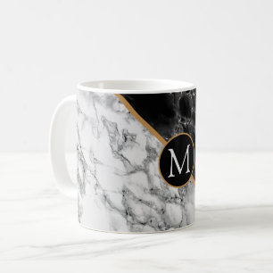 Caneca De Café Monograma - Letra Personalizada Mármore De Café