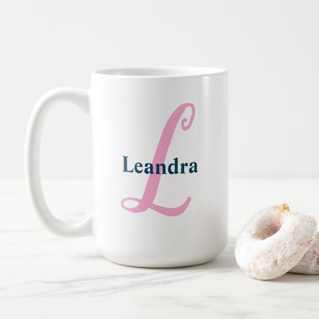 Caneca De Café Monograma - Letra Rosa Personalizada - Nome Person (Com Donut)