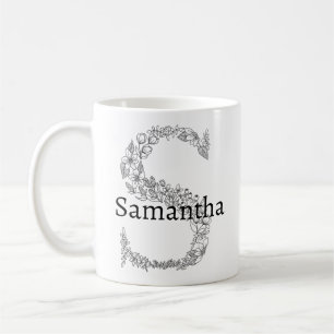 Caneca De Café Monograma - Letra S Preta - Branco, Forma Foral Bo