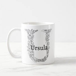 Caneca De Café Monograma - Letra U Preta - Branco, Forma Foral Bo