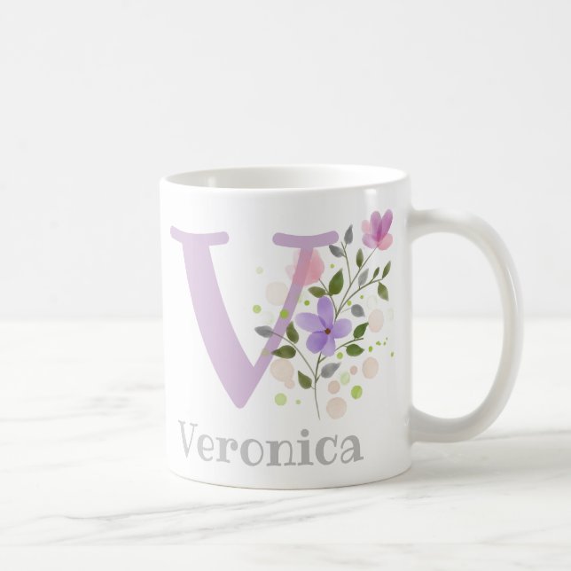 Caneca De Café Monograma - Letra V e Nome Cristão Verônica (Direita)
