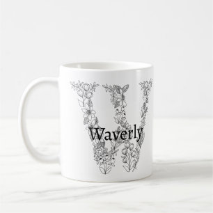 Caneca De Café Monograma - Letra W Preta - Forma Botânica Branca