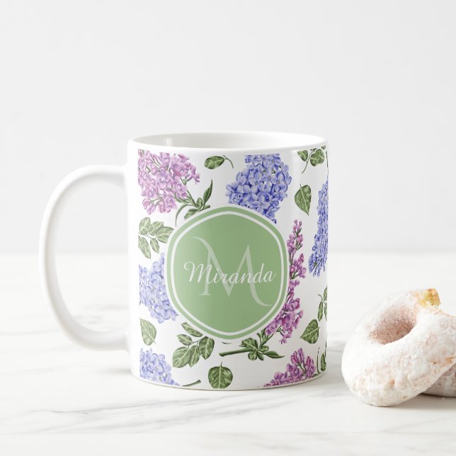 Caneca De Café Monograma Lilás Lavanda (Com Donut)