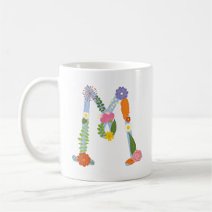 Caneca De Café Monograma lunático rústico da flor (M)