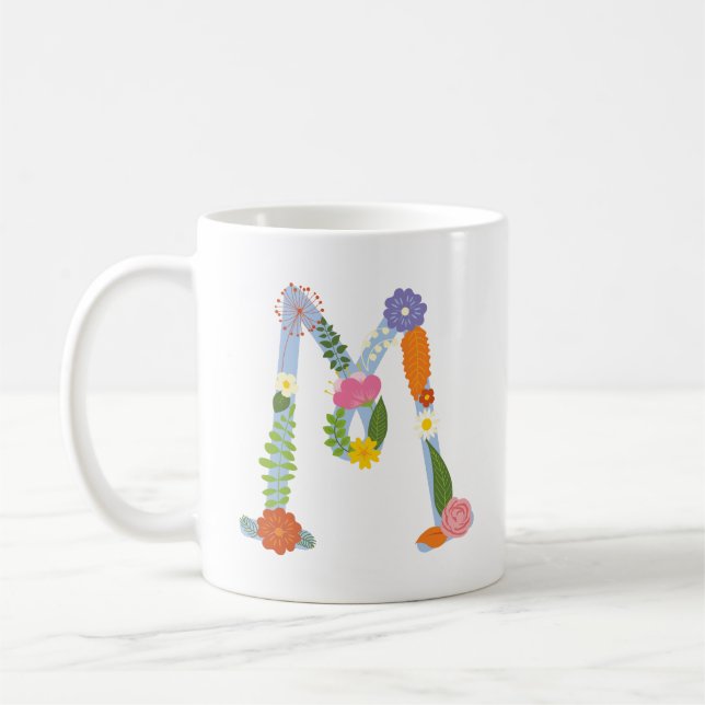 Caneca De Café Monograma lunático rústico da flor (M) (Esquerda)