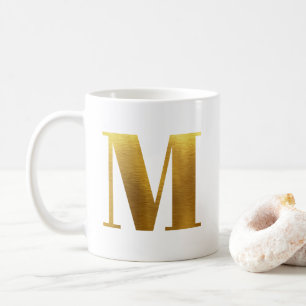 Caneca De Café Monograma M em Folha de Ouro Falso